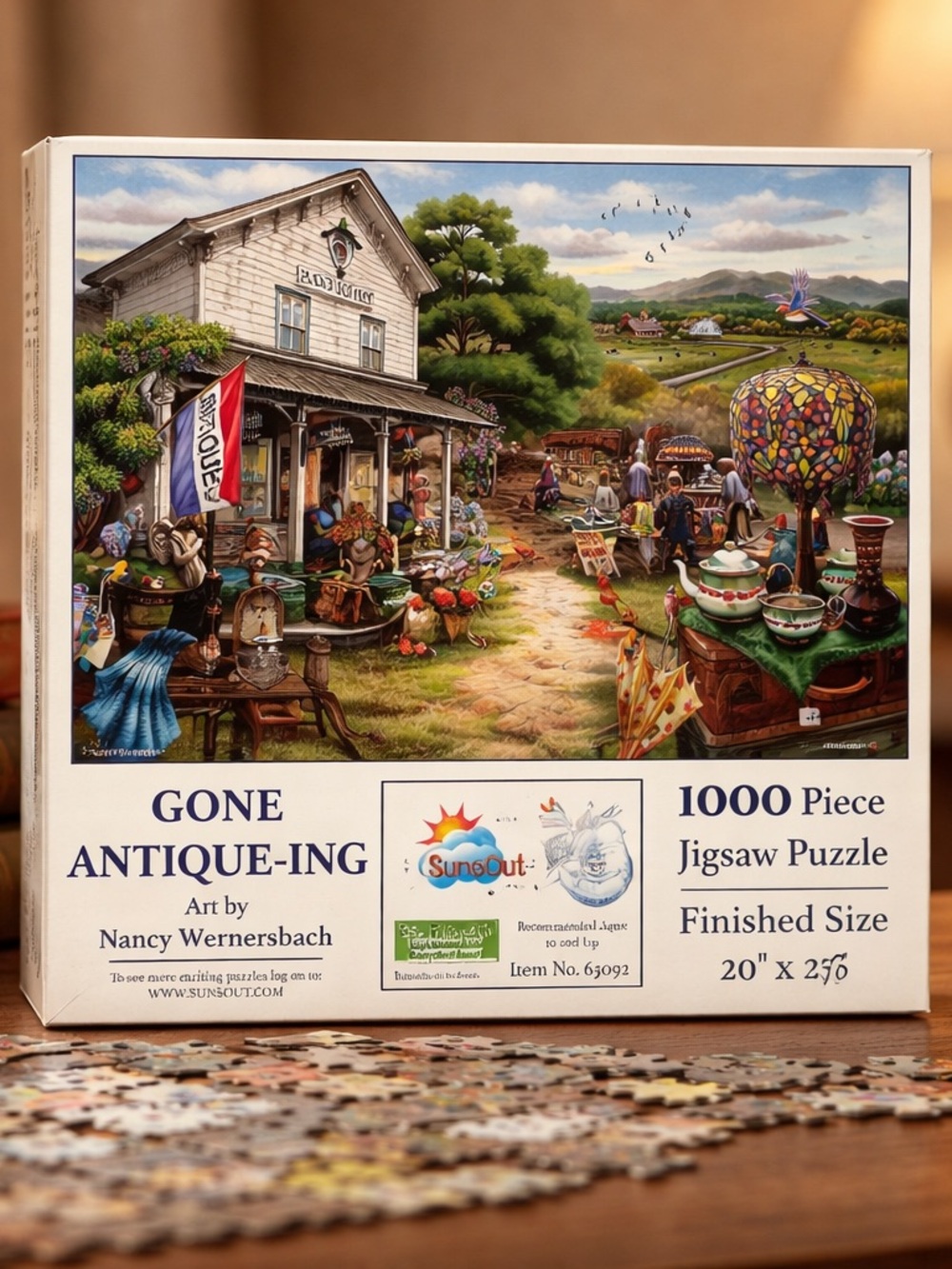 Gone Antique-ing" 1000-piece jigsaw puzzle by artist Nancy Wernersbach 20x27